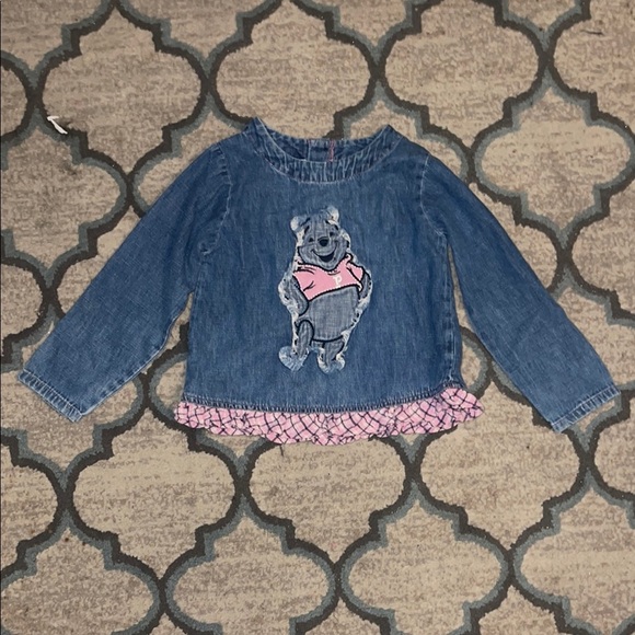 Vintage Winnie the Pooh Disney Kids Denim Shirt with Pink Stitching size 5t - Picture 1 of 5